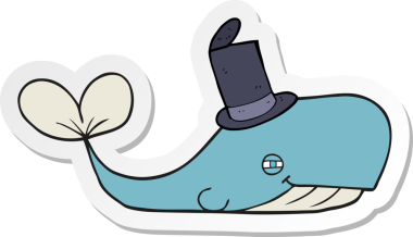 Bir insan tarafından çizilmiş şapka giyen bir balinanın çıkartması.