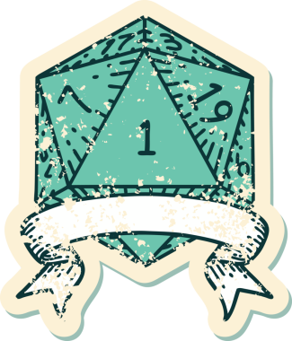 Retro Dövme Biçimi Doğal Bir d20 zar bir insan tarafından çizildi