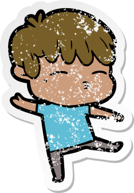 Bir insan tarafından çizilmiş, sıkıntılı bir çizgi film çıkartması.