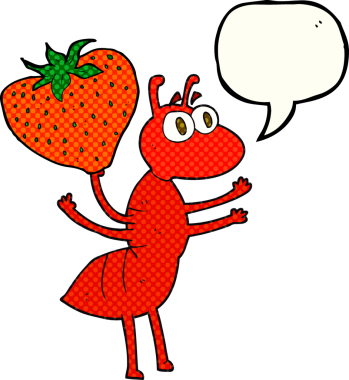 El yazısıyla çizilmiş çizgi roman konuşma balonu karınca bir insan tarafından çizilmiş yiyecekleri taşıyor.