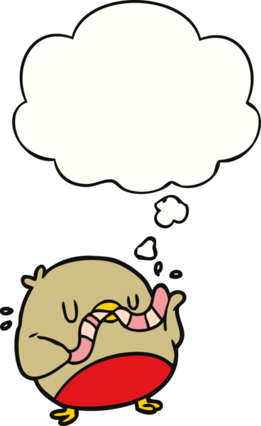 Bir insan tarafından çizilmiş düşünce baloncuklu solucanlı çizgi robin