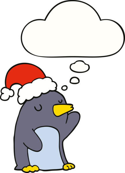 Bir insan tarafından çizilmiş düşünce baloncuğu olan sevimli bir çizgi roman pengueni.