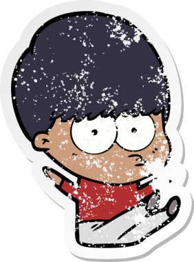 Bir insan tarafından çizilmiş gergin bir çizgi film çocuğunun sıkıntılı çıkartması.