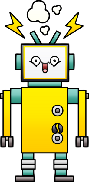 Bir insan tarafından çizilmiş mutlu bir robotun gölgeli çizgi filmi.