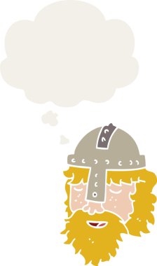 insan tarafından çizilmiş, düşünce baloncuklu viking yüzü.