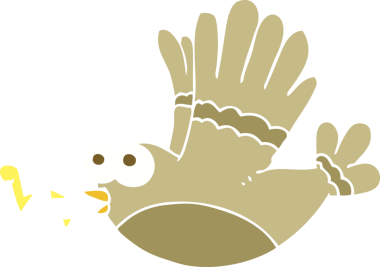 Bir insan tarafından çizilen şarkı söyleyen kuşun düz renk çizimi