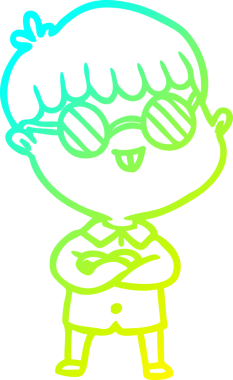 Bir insan tarafından çizilmiş gözlük takan çizgi film çocuğu çizimi.