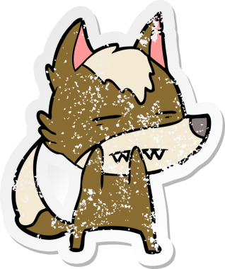 Bir insan tarafından çizilmiş dişleri gösteren bir karikatür kurdunun sıkıntılı çıkartması.