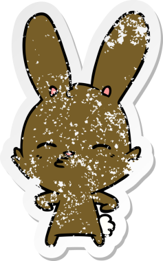 Bir insan tarafından çizilmiş garip bir tavşan çizgi filminin sıkıntılı çıkartması.