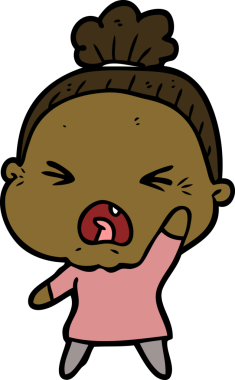 Bir insan tarafından çizilmiş kızgın yaşlı kadın çizgi filmi.