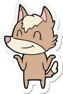 Bir insan tarafından çizilmiş dost canlısı bir kurt çizgi filminin çıkartması.