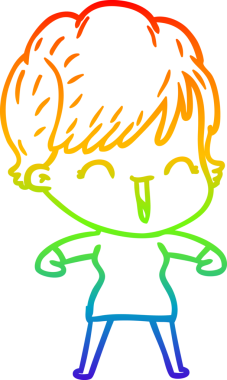 Gökkuşağı gradyan çizgi çizimi bir insan tarafından çizilmiş gülen bir kadın.