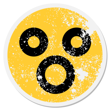 Bir insan tarafından çizilmiş şok olmuş yüz dairesel etiketi.