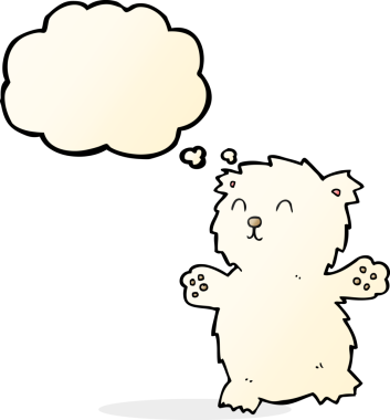 Bir insan tarafından çizilmiş düşünce balonlu oyuncak ayı.