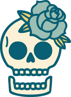 Bir insan tarafından çizilmiş bir kafatası ve gülün ikonik dövme şekli