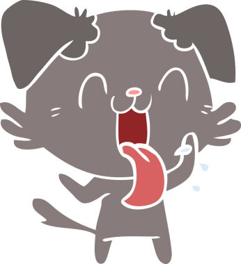 Bir insan tarafından çizilmiş düz renkli çizgi film soluyan köpek.