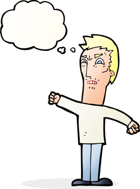 Bir insan tarafından çizilmiş düşünce baloncuğuyla rahatsız edilmiş bir adam.