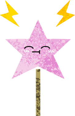 Bir insan tarafından çizilmiş sihirli bir değneğin retro çizim tarzı karikatürü.