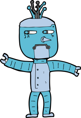 Bir insan tarafından çizilmiş çizgi film robotu