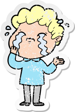 Bir insan tarafından çizilmiş ağlayan bir karikatürcünün sıkıntılı çıkartması.