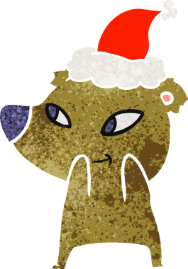 Bir insan tarafından çizilmiş Noel Baba şapkası takan bir ayının eski çizgi filmi.