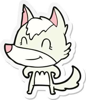 Bir insan tarafından çizilmiş dost canlısı bir kurt çizgi filminin çıkartması.