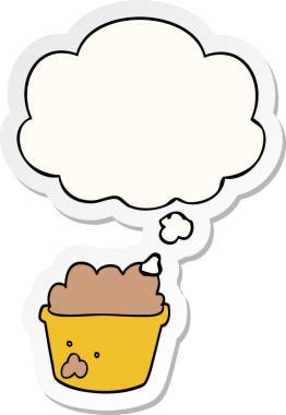 Bir insan tarafından çizilmiş bir çıkartma olarak düşünce baloncuğu olan karikatür saksısı.