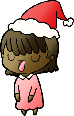 Bir insan tarafından çizilmiş Noel Baba şapkası giymiş bir kadının el çizimi karikatürü.