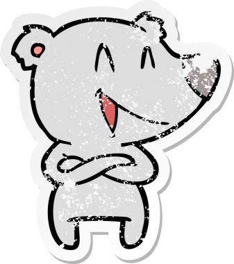 Bir insanın çizdiği gülen ayı karikatürünün sıkıntılı çıkartması.