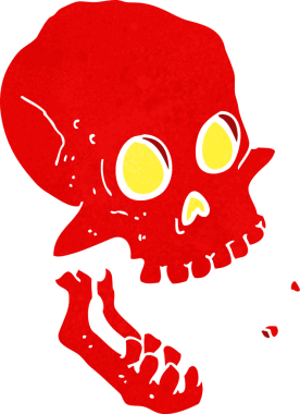 Bir insan tarafından çizilmiş gülen kafatası.