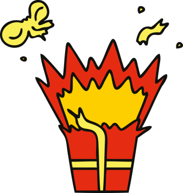 Bir insan tarafından çizilmiş patlayıcı bir hediyenin tuhaf bir karikatürü.