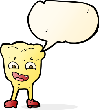 Bir insan tarafından çizilmiş konuşma baloncuklu çizgi film sarı dişi.