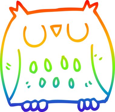 Gökkuşağı gradyan çizgi çizimi bir insan tarafından çizilmiş şirin bir baykuş