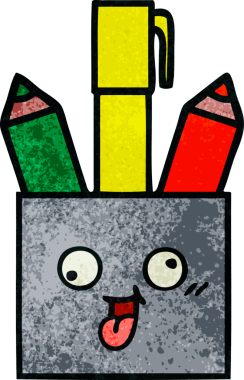 Bir insan tarafından çizilmiş bir kalem tenceresinin retro grunge desen karikatürü