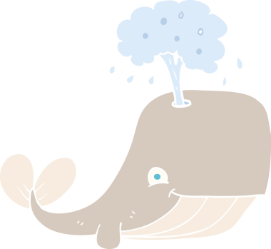 Bir insan tarafından çizilmiş su püskürten balinanın düz renk çizimi