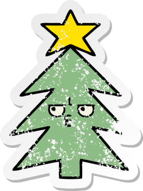 Bir insan tarafından çizilmiş şirin bir karikatür Noel ağacının sıkıntılı çıkartması.