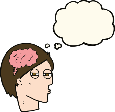 Bir insan tarafından çizilen düşünce baloncuğuyla dikkatlice düşünen bir çizgi film adamı.