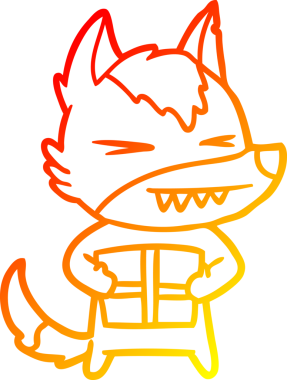 Bir insan tarafından çizilmiş kızgın bir Noel kurt çizgi filminin sıcak gradyan çizimi.