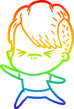 Gökkuşağı gradyan çizgi çizimi Bir insan tarafından çizilmiş sinirli hippi kız