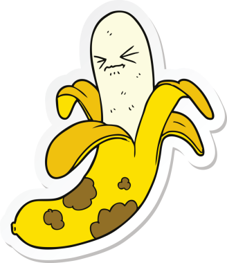 Bir insan tarafından çizilmiş çürük muz etiketi.