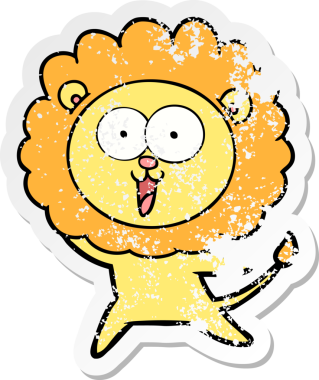 Bir insan tarafından çizilmiş mutlu çizgi film aslanının sıkıntılı çıkartması.