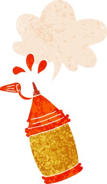 grunge 'da konuşma baloncuğu olan ketçap şişesi bir insan tarafından çizilmiş tedirgin geçmiş dokuma tarzı.