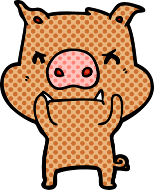 Bir insan tarafından çizilmiş kızgın çizgi film domuzu.