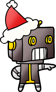 Bir insan tarafından çizilmiş Noel Baba şapkası takan bir robotun gradyan çizimi.