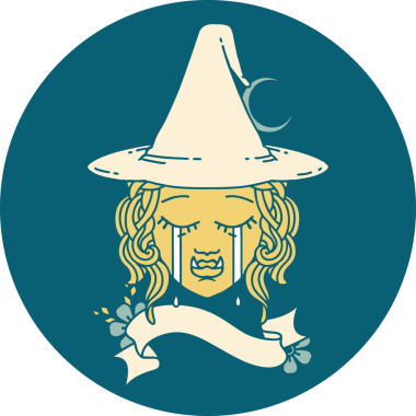 Retro Dövme Tarzı Bir insan tarafından çizilmiş yarı ork cadı yüzü ağlıyor