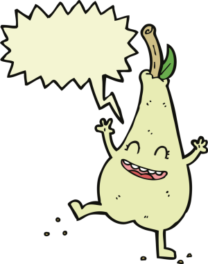 Bir insan tarafından çizilmiş mutlu armut dans eden çizgi film.