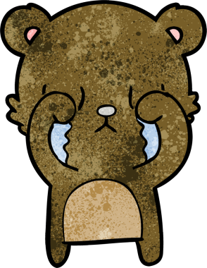 Bir insan tarafından çizilmiş ağlayan çizgi film ayısı.