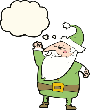 Bir insan tarafından çizilmiş düşünce baloncuğuyla havayı yumruklayan Noel Baba çizgi filmi.