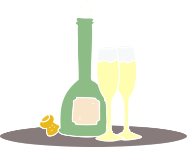 Bir insan tarafından çizilmiş düz renkli karikatür şampanya tepsisi