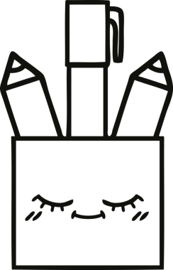 Bir insan tarafından çizilmiş kalem kabının çizgi çizimi